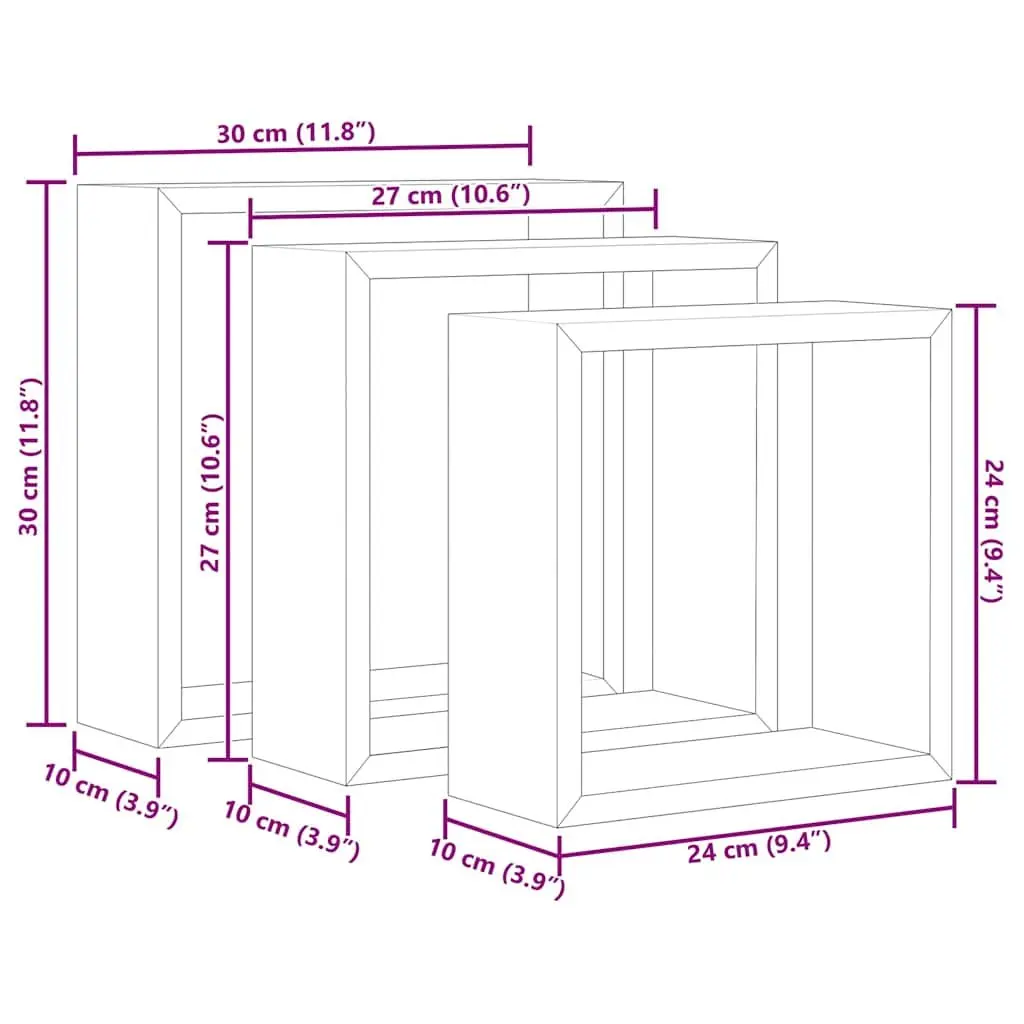 Wall Cube Shelves Grey 3 Piece Storage Organiser Display Floating Corner Unit