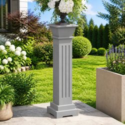 Sturdy Grey Square Pillar Plant Stand in Elegant Design