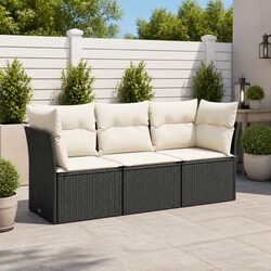 Garden Sofa Set 3 Piece Outdoor Furniture Black Poly Rattan Patio Seating with