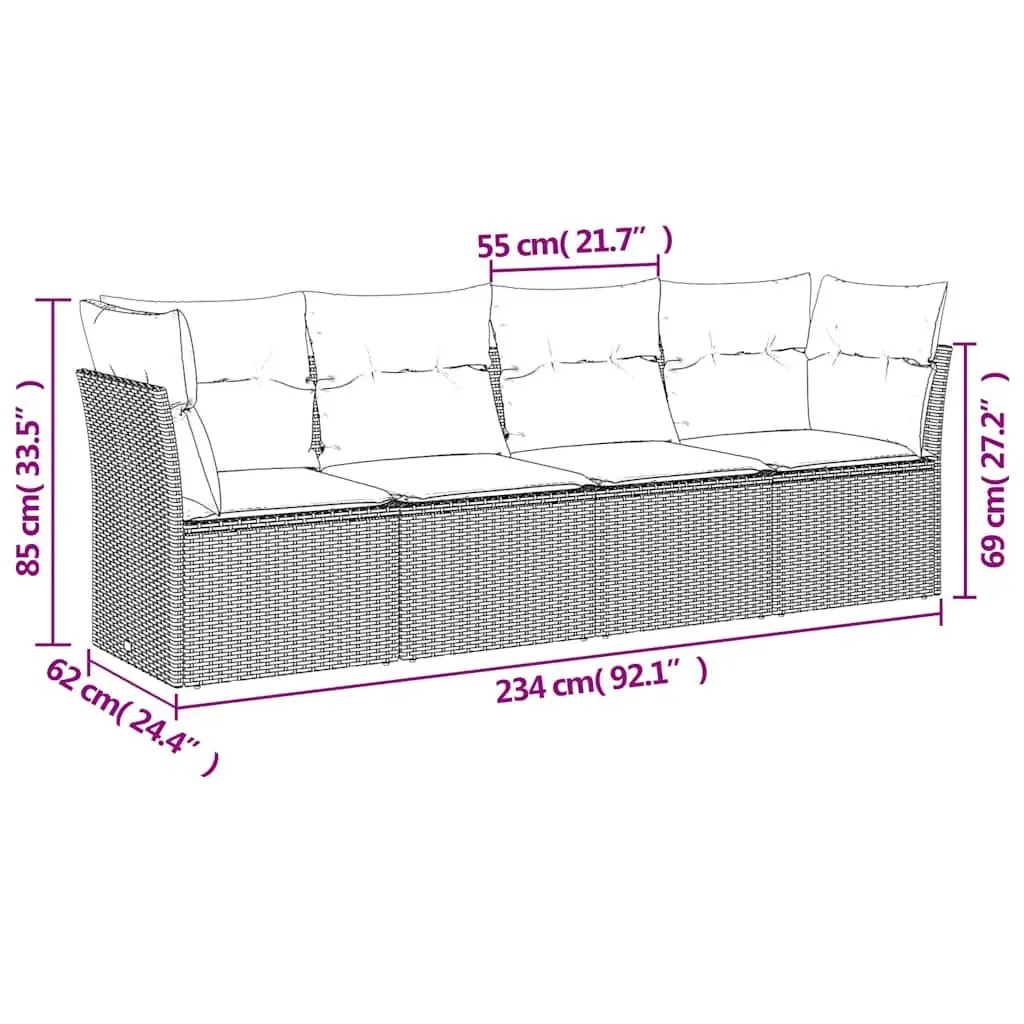 4 Piece Garden Sofa Set Black PE Rattan Outdoor Furniture with Storage