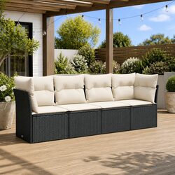 Garden Sofa Set 4 Piece Outdoor Furniture Patio Lounge Black Rattan Modular