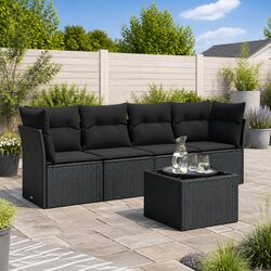 5 Piece Black Poly Rattan Sofa Set for Outdoor Relaxation