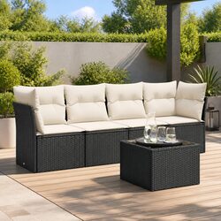 Garden Sofa Set 5 Piece Outdoor Furniture Black Poly Rattan Patio Lounge Seating