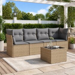 Concise 5 Piece Outdoor Sofa Set with Storage - Beige