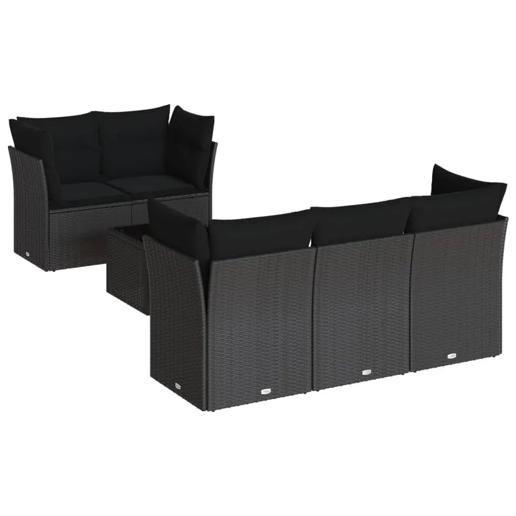 Garden Sofa Set 6 Piece Outdoor Furniture Black PE Rattan Modular Patio Seating