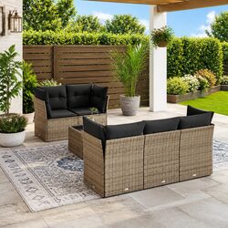 Compact 6-Piece Grey Outdoor Sofa Set with Storage