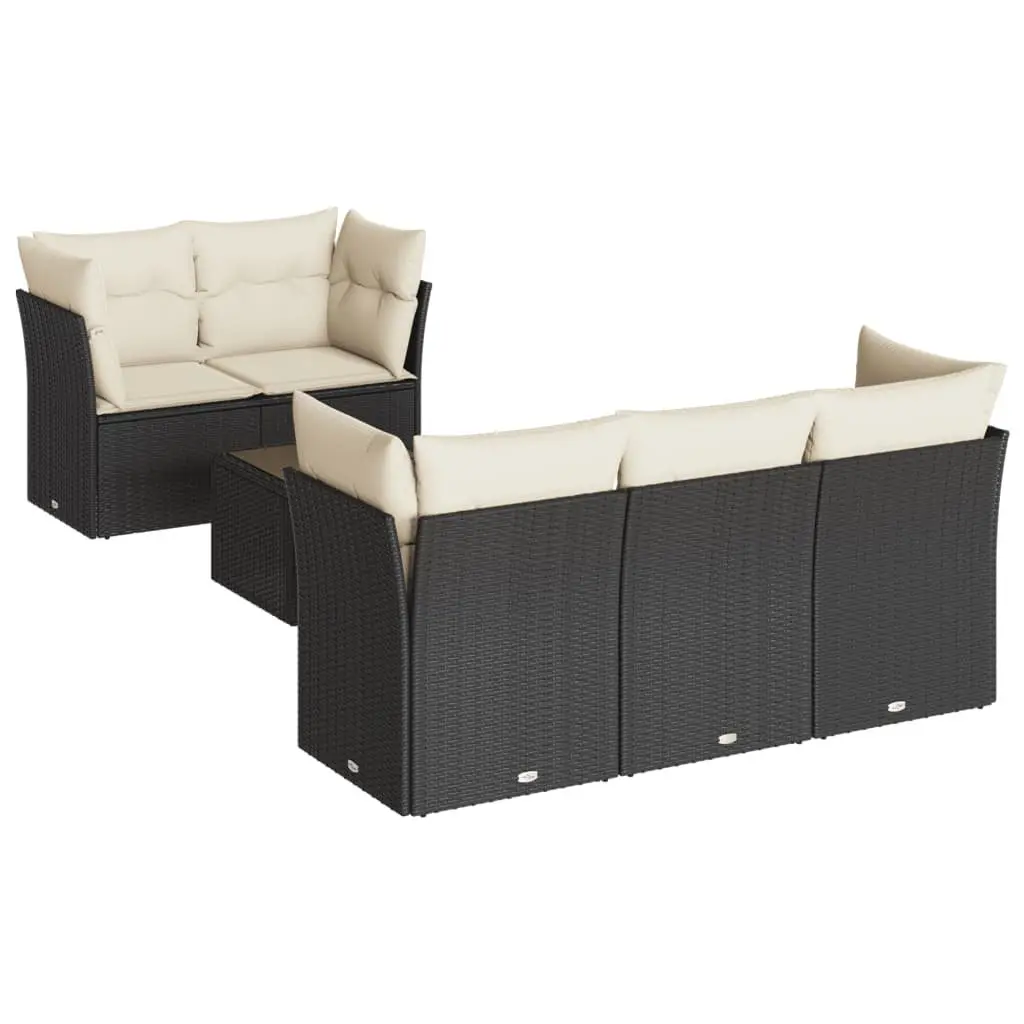 7 Piece Outdoor Garden Sofa Set with Storage Cushions Black Poly Rattan Patio