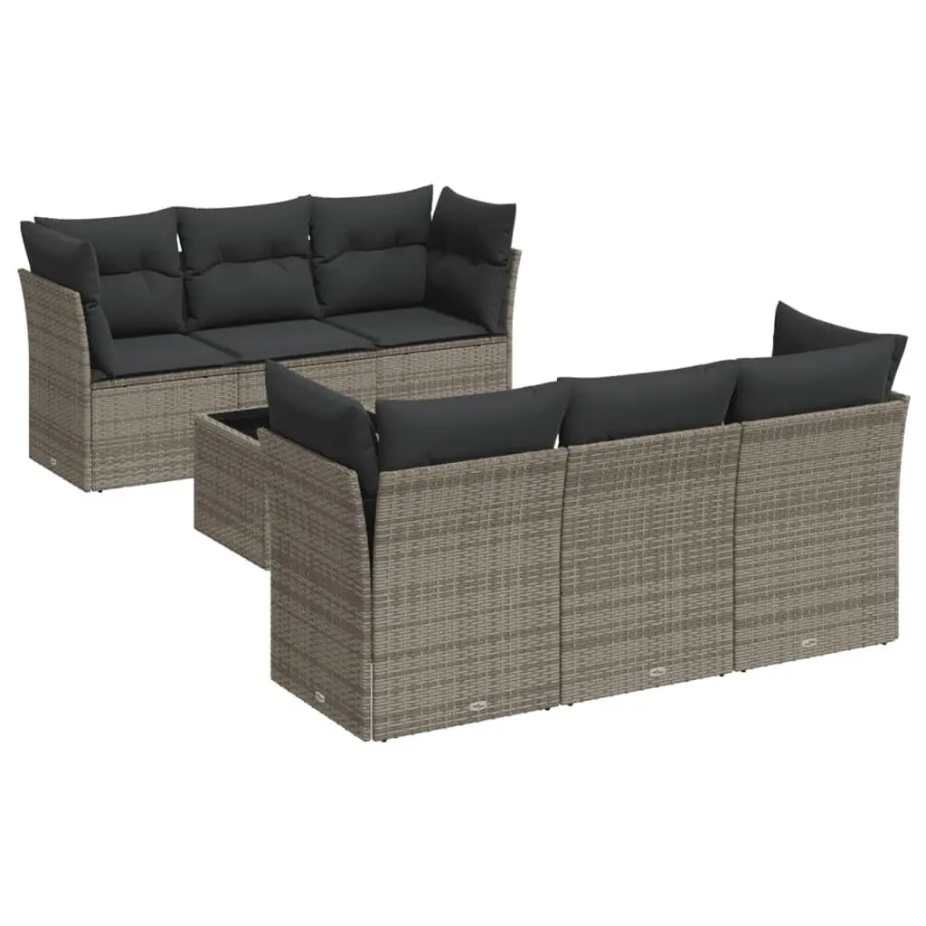 7 Piece Garden Sofa Set Grey Outdoor Furniture Patio Lounge Rattan with Cushions