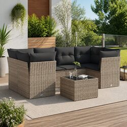 7 Piece Garden Sofa Set with Cushions Grey Outdoor Furniture Patio Rattan