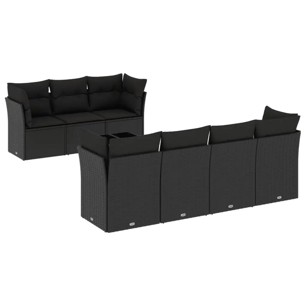 Garden Sofa Set 8 Piece Outdoor Furniture Black Poly Rattan Patio Lounge with