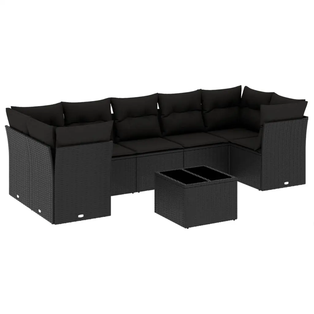 Garden Sofa Set Black 8 Piece Modular Outdoor Furniture PE Rattan with Storage and Removable Cushion Covers