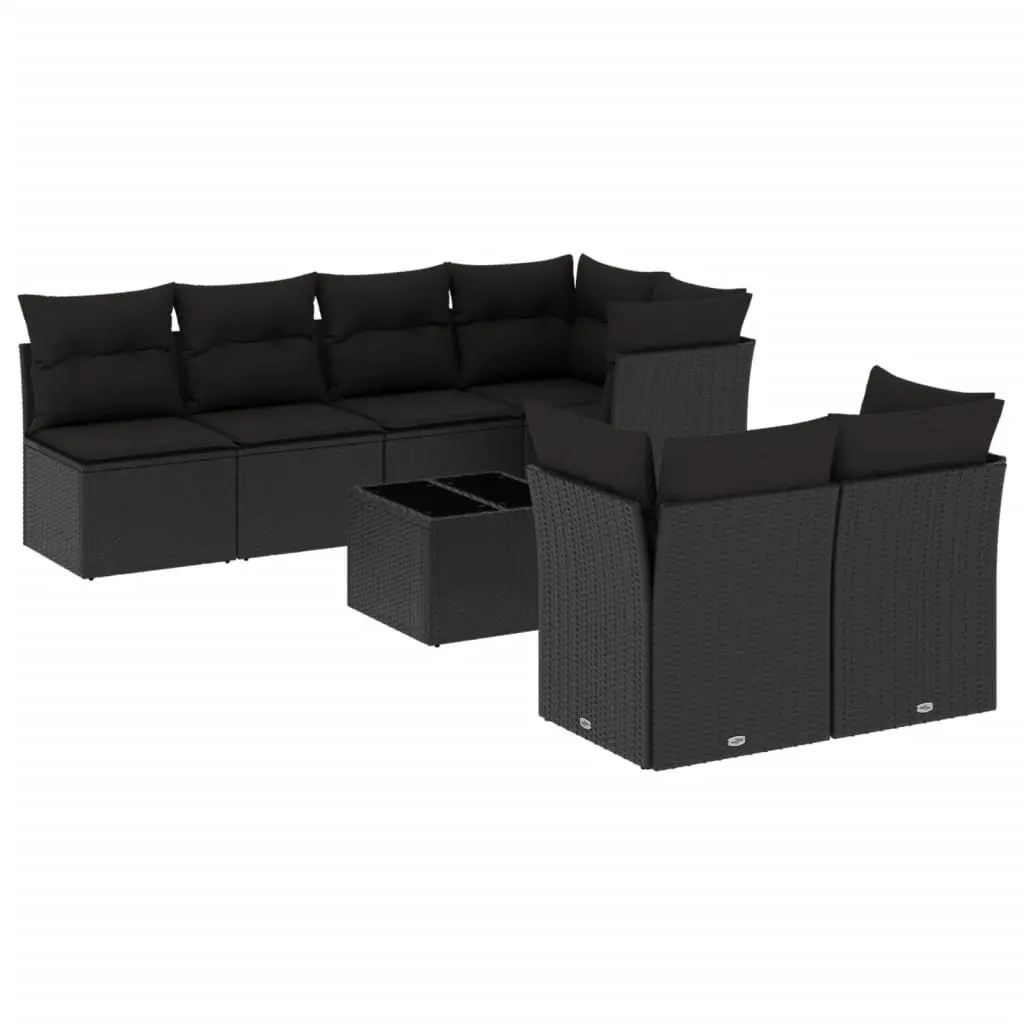 Garden Sofa Set Black 8 Piece Outdoor Furniture Poly Rattan Cushions Glass Table