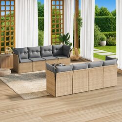 Garden Sofa Set 9 Piece Outdoor Furniture Beige Poly Rattan Patio Sectional