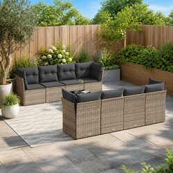 Garden Sofa Set 9 Piece Outdoor Furniture Grey Poly Rattan Modular Patio Seating