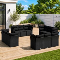 Garden Sofa Set 12 Piece Outdoor Patio Furniture Modular Black Poly Rattan