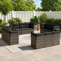 Garden Sofa Set 12 Piece Outdoor Furniture Patio Lounge Grey Poly Rattan Modular
