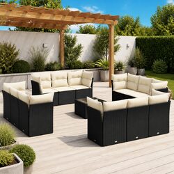 Garden Sofa Set 13 Piece Outdoor Furniture Black Poly Rattan Modular Patio