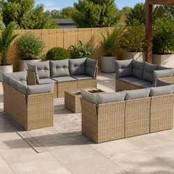 Sleek 13-Piece Beige Outdoor Sofa Set for Comfort