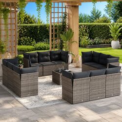 Compact 13 Piece Outdoor Sofa Set in Grey