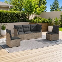 Garden Sofa Set 5 Piece Outdoor Furniture Grey Poly Rattan Modular Patio Lounge