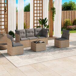 Garden Sofa Set 6 Piece Outdoor Furniture Patio Beige Poly Rattan with Storage