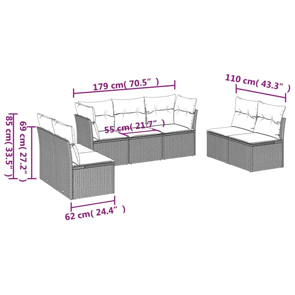 7 Piece Garden Sofa Set Black Poly Rattan Outdoor Furniture Modular Patio
