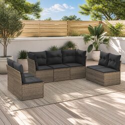 7-Piece Grey Outdoor Sofa Set with Cushions - Easy Setup