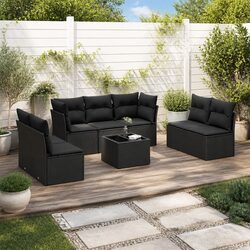 Garden Sofa Set 8 Piece Outdoor Furniture with Storage Cushions Black Rattan