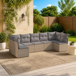 Garden Sofa Set 7 Piece Outdoor Furniture Beige Poly Rattan Patio Seating