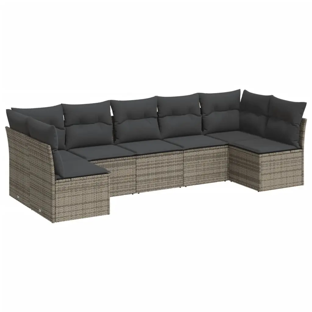 7 Piece Garden Sofa Set Grey Poly Rattan Outdoor Furniture with Cushions