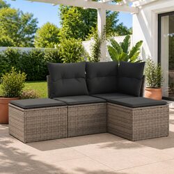 Garden Sofa Set 4 Piece Outdoor Furniture Patio Grey Poly Rattan with Storage