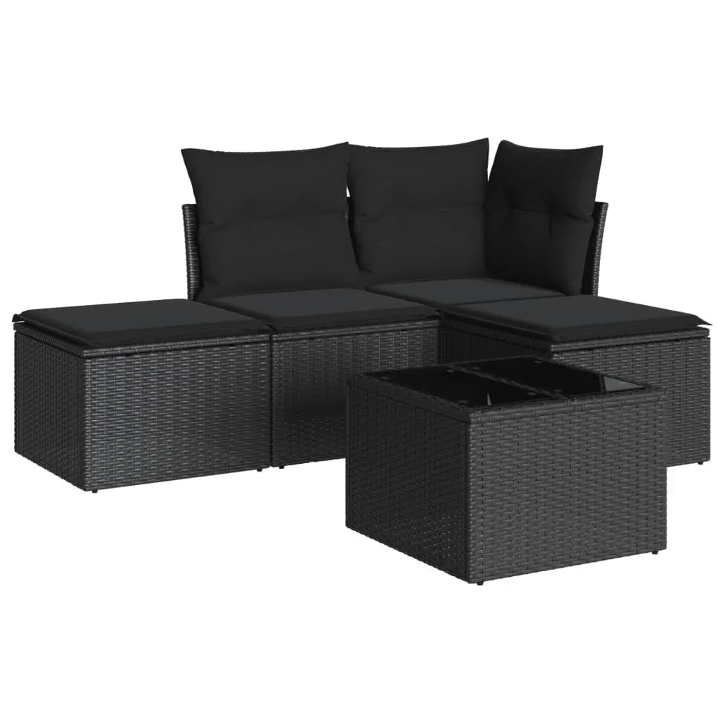 Garden Sofa Set 5 Piece Outdoor Furniture Patio Black Poly Rattan with Cushions