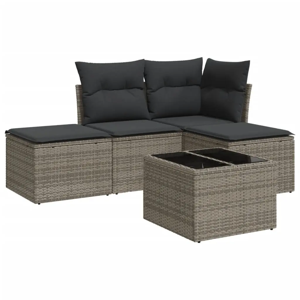 Garden Sofa Set 5 Piece Outdoor Furniture Grey Poly Rattan with Storage Cushions