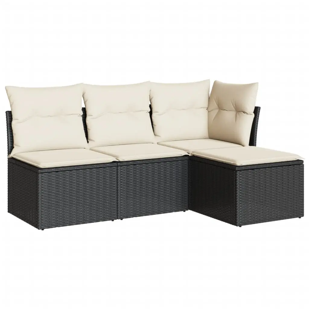 4 Piece Modular Garden Sofa Set Black with Storage Cushions Durable Poly Rattan Outdoor Furniture