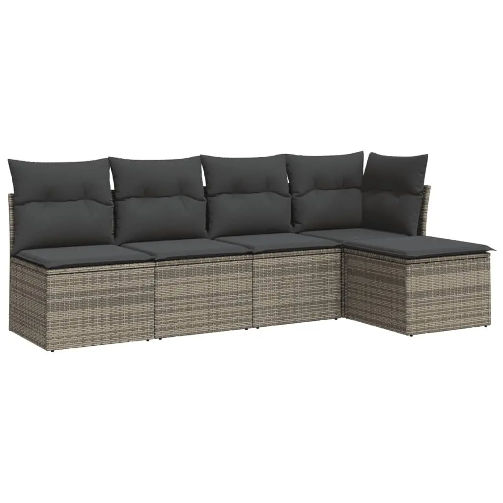Garden Sofa Set Grey 5 Piece Modular Outdoor Furniture PE Poly Rattan Weather Resistant
