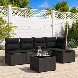 Garden Sofa Set 6 Piece Outdoor Patio Furniture Black Poly Rattan with Storage