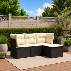 Outdoor Garden Sofa Set 4 Piece Patio Furniture Black Modular Rattan Seating
