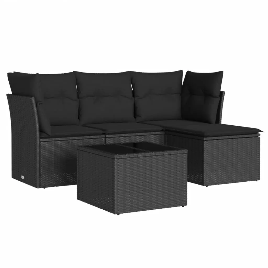 Garden Sofa Set 5 Piece Outdoor Furniture Black Poly Rattan Patio Lounge with