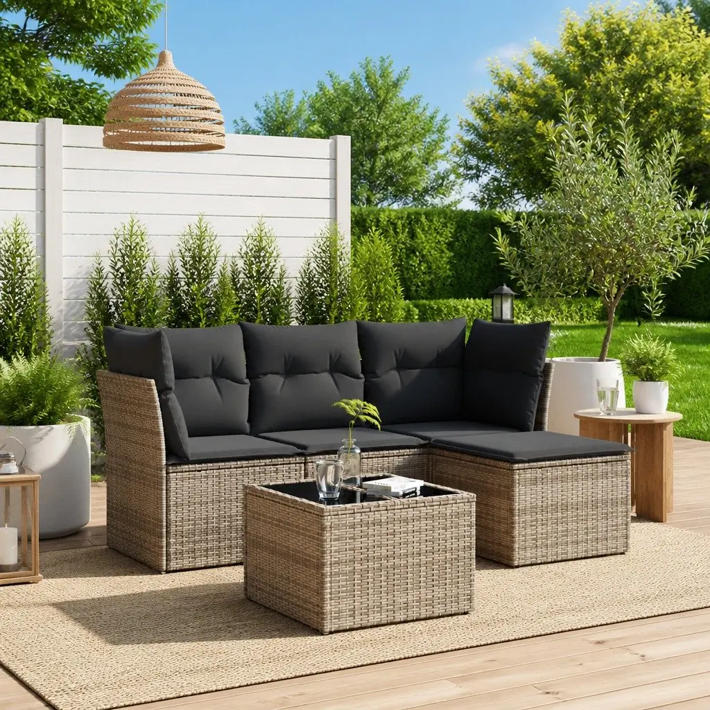 Garden Sofa Set Grey 5 Piece Outdoor Furniture Patio Sectional with Cushions