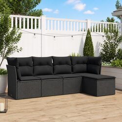 Garden Sofa Set 5 Piece Outdoor Furniture Black Poly Rattan Modular Patio