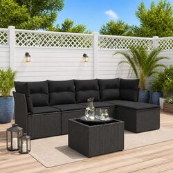 6 Piece Black Rattan Outdoor Sofa Set