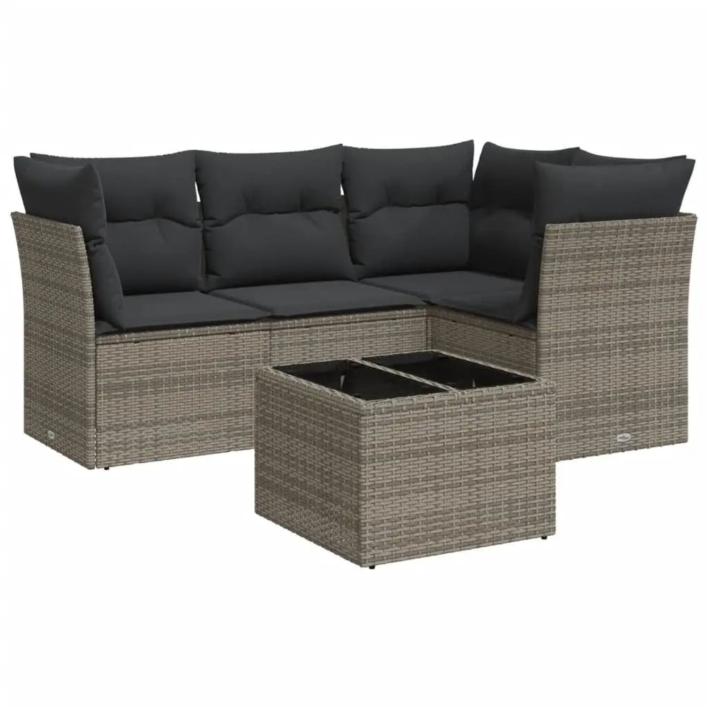 Garden Sofa Set 5 Piece Outdoor Furniture Grey Poly Rattan Patio Lounge