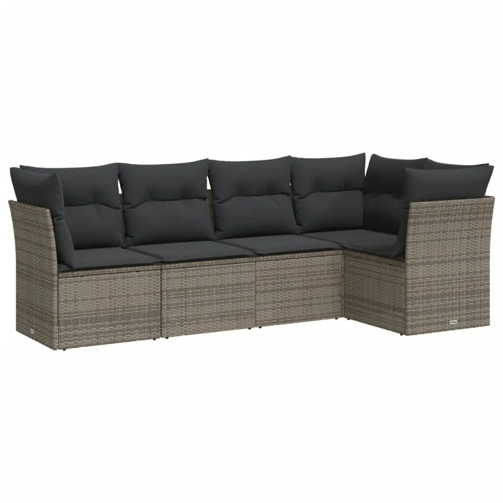 Garden Sofa Set 5 Piece Outdoor Furniture with Cushions Grey Rattan Patio