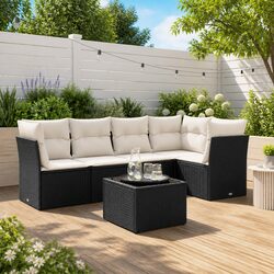 Garden Sofa Set 6 Piece Outdoor Furniture Patio Black Poly Rattan with Cushions
