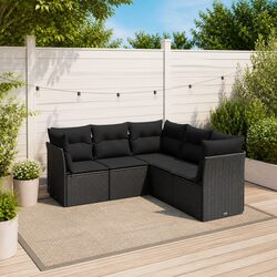 Garden Sofa Set 5 Piece Outdoor Furniture Patio Black Poly Rattan Modular