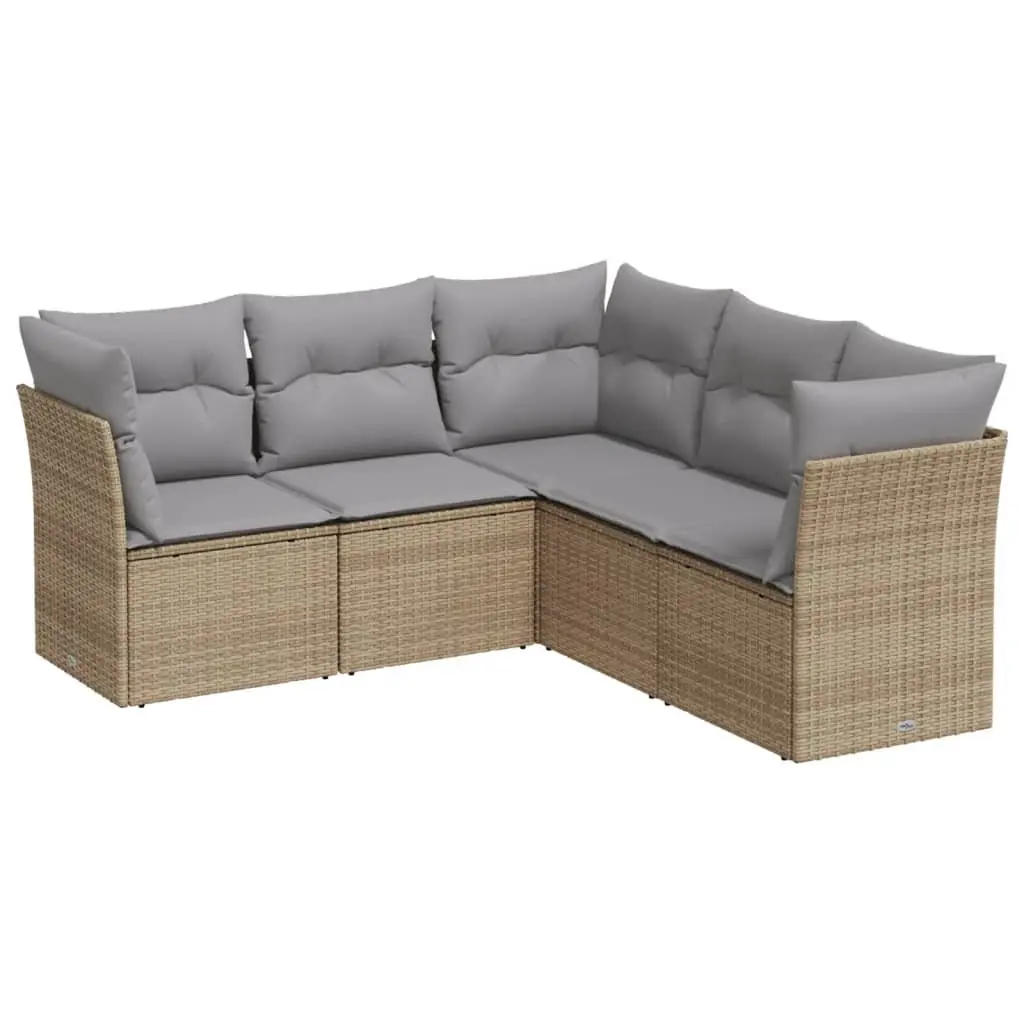 5 Piece Garden Sofa Set Outdoor Furniture Beige Poly Rattan Cushions Patio