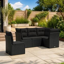Garden Sofa Set 5 Piece Outdoor Furniture with Storage Cushions Black Poly