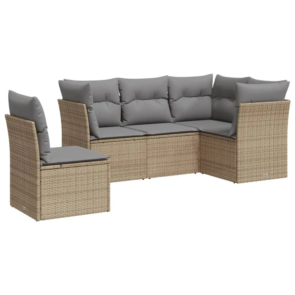 5 Piece Garden Sofa Set Outdoor Patio Furniture Beige Poly Rattan with Cushions