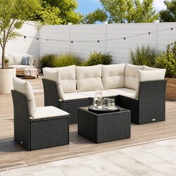 Garden Sofa Set 6 Piece Outdoor Furniture Black Poly Rattan Modular Patio