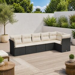 Garden Sofa Set 6 Piece Outdoor Furniture Patio Black Poly Rattan Modular